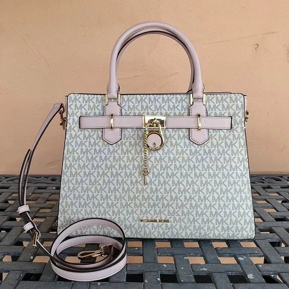 Michael Kors Hamilton Medium Satchel Shoulder Bag MK Vanilla Pink - Picture 1 of 10